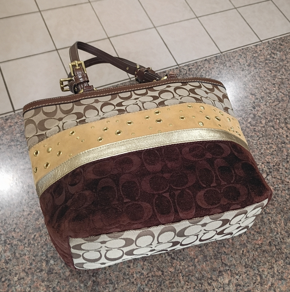 Coach Y2K Patchwork Tote Bag w/ Signature Canvas, Vel… - Gem